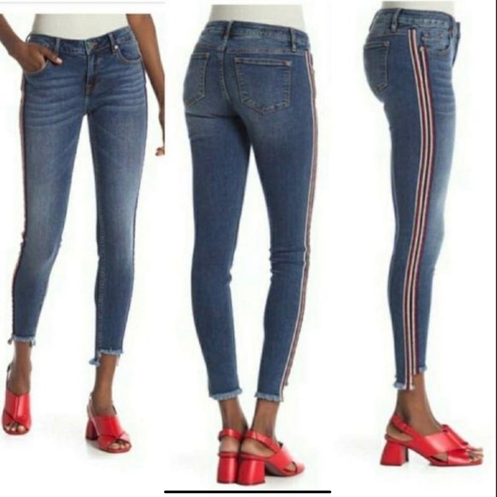 Vigoss Y2K Jeans Jagger Skinny Frayed Step Hem Racing Stripe Fading Sz W26 L2